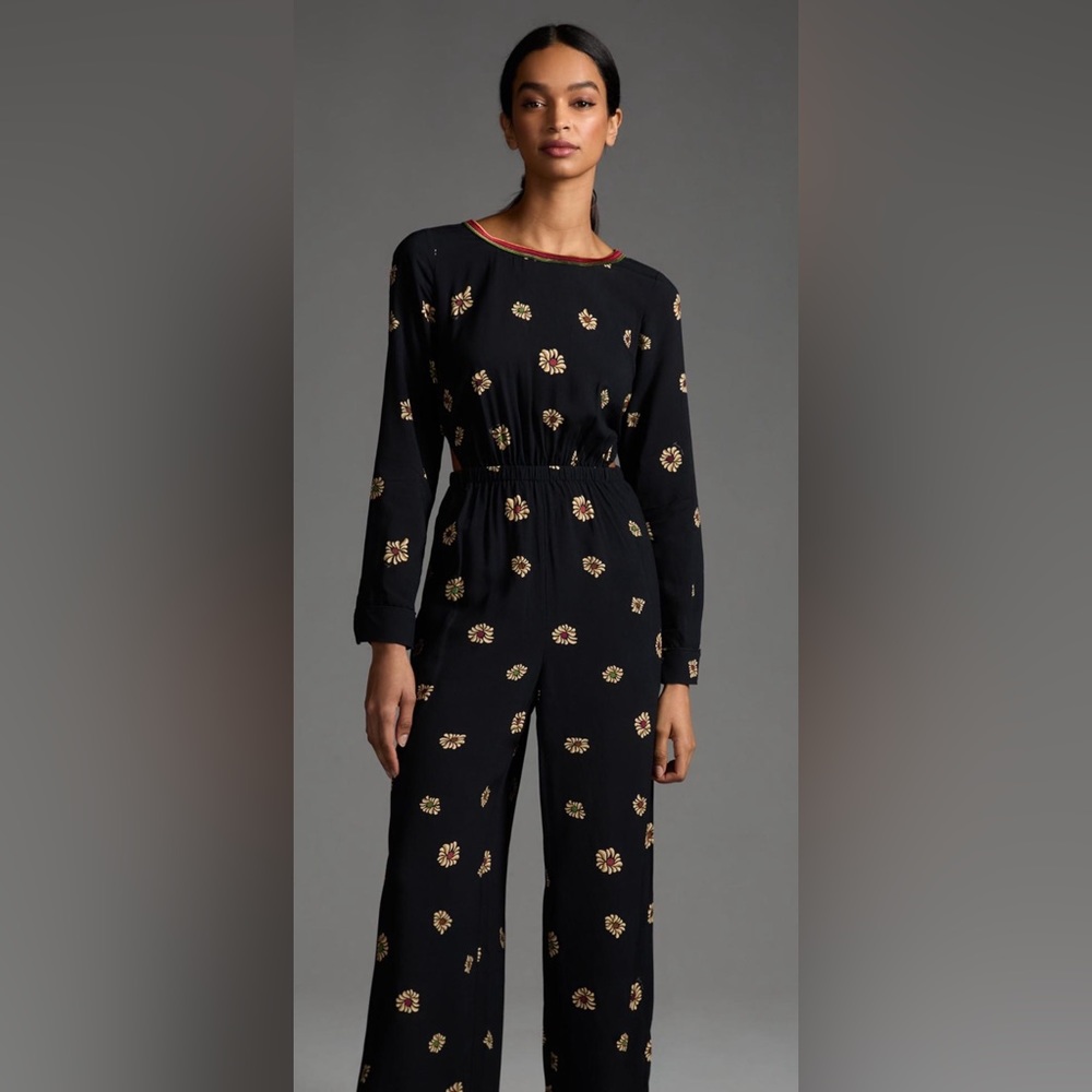 Farm Rio Long-Sleeve Floral Cutout Jumpsuit - Picture 5 of 15